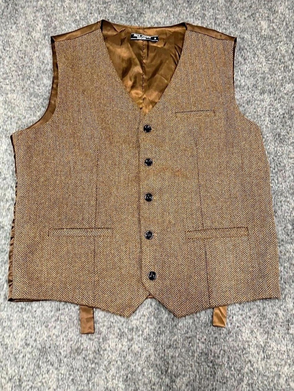 Paul Jones Men's Herringbone Tweed Suit Vest Brown Medium